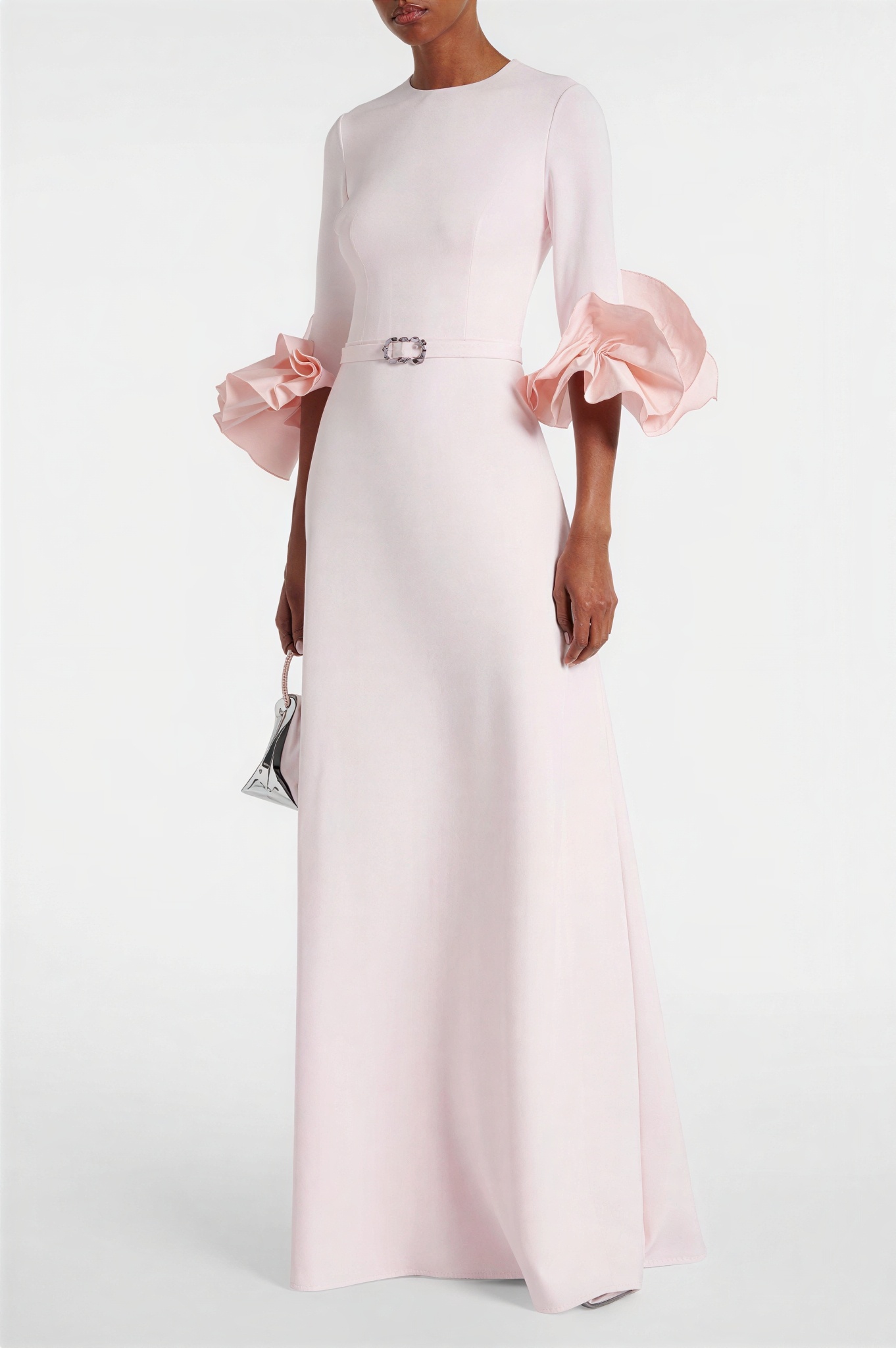 Ruffled Round Neck Maxi Dress With Belt