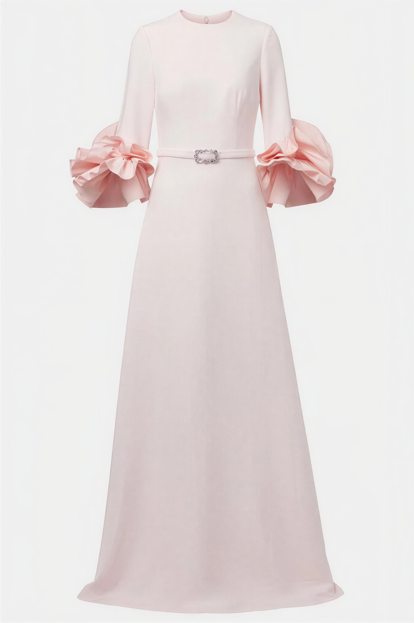 Ruffled Round Neck Maxi Dress With Belt