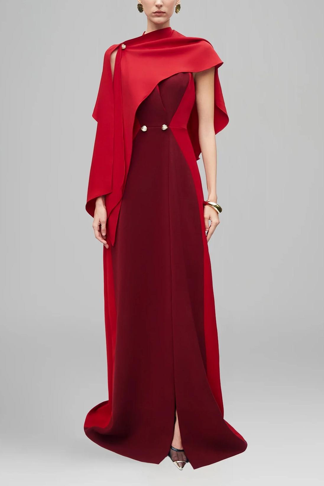 Metal Button Cape Sleeve Maxi Dress