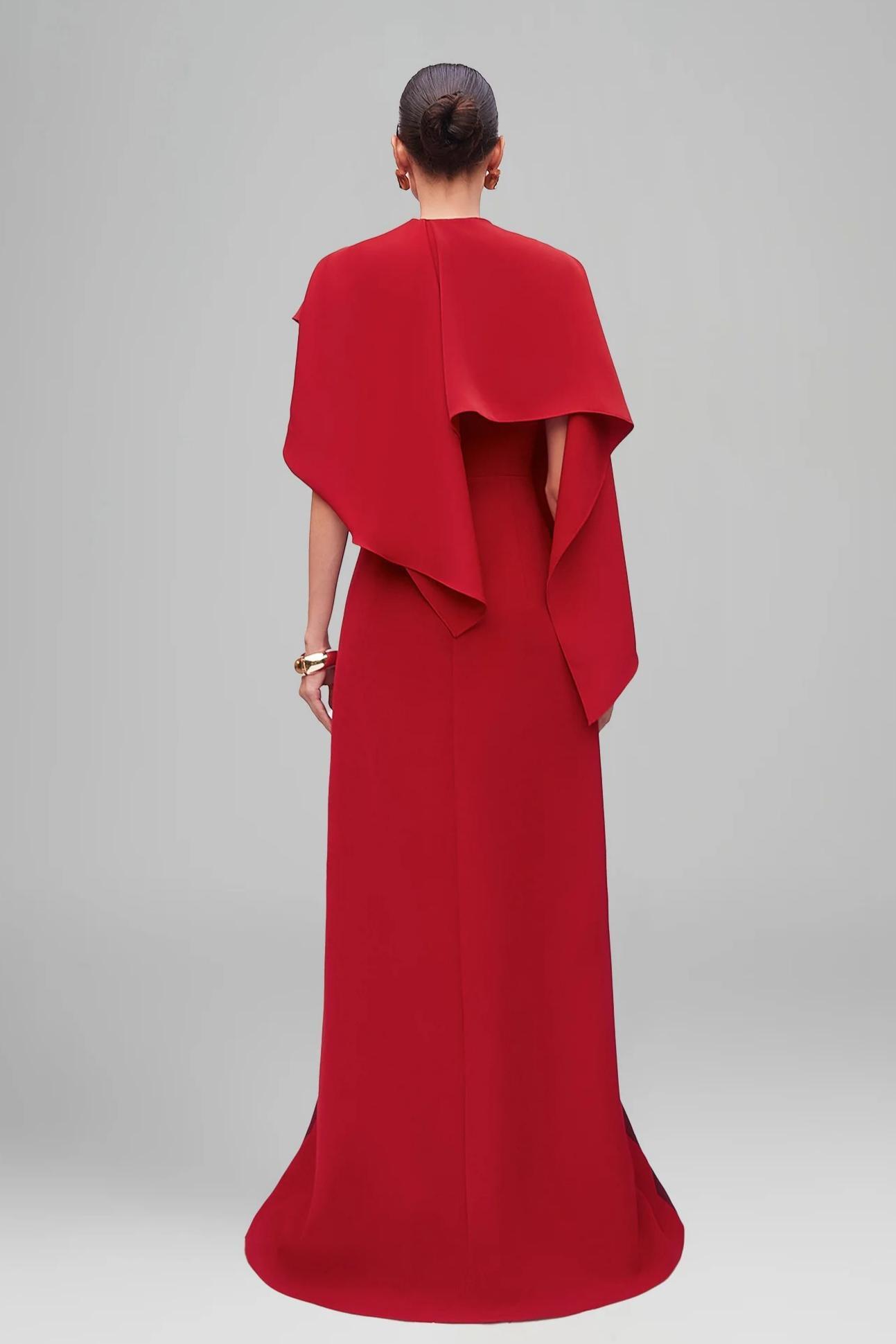 Metal Button Cape Sleeve Maxi Dress