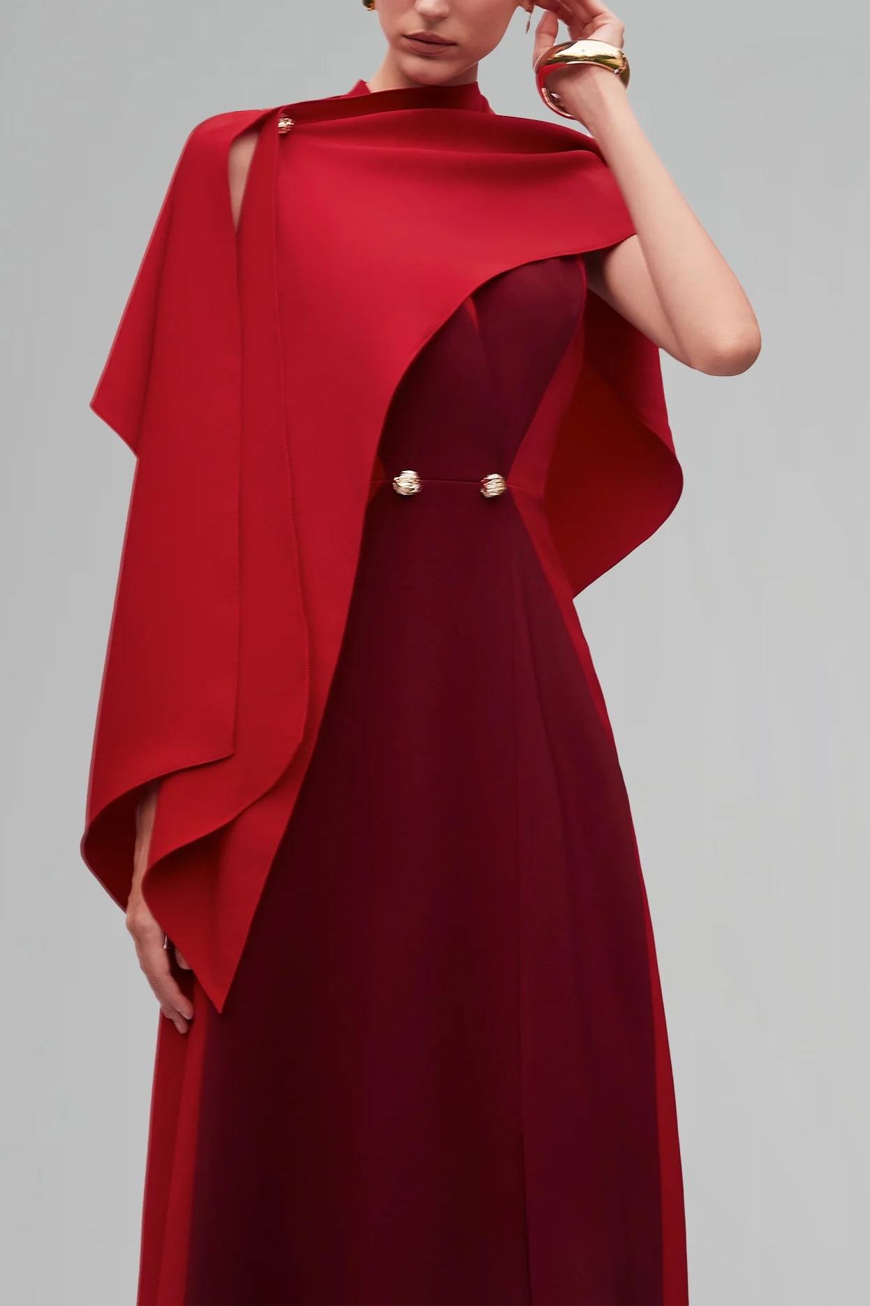 Metal Button Cape Sleeve Maxi Dress