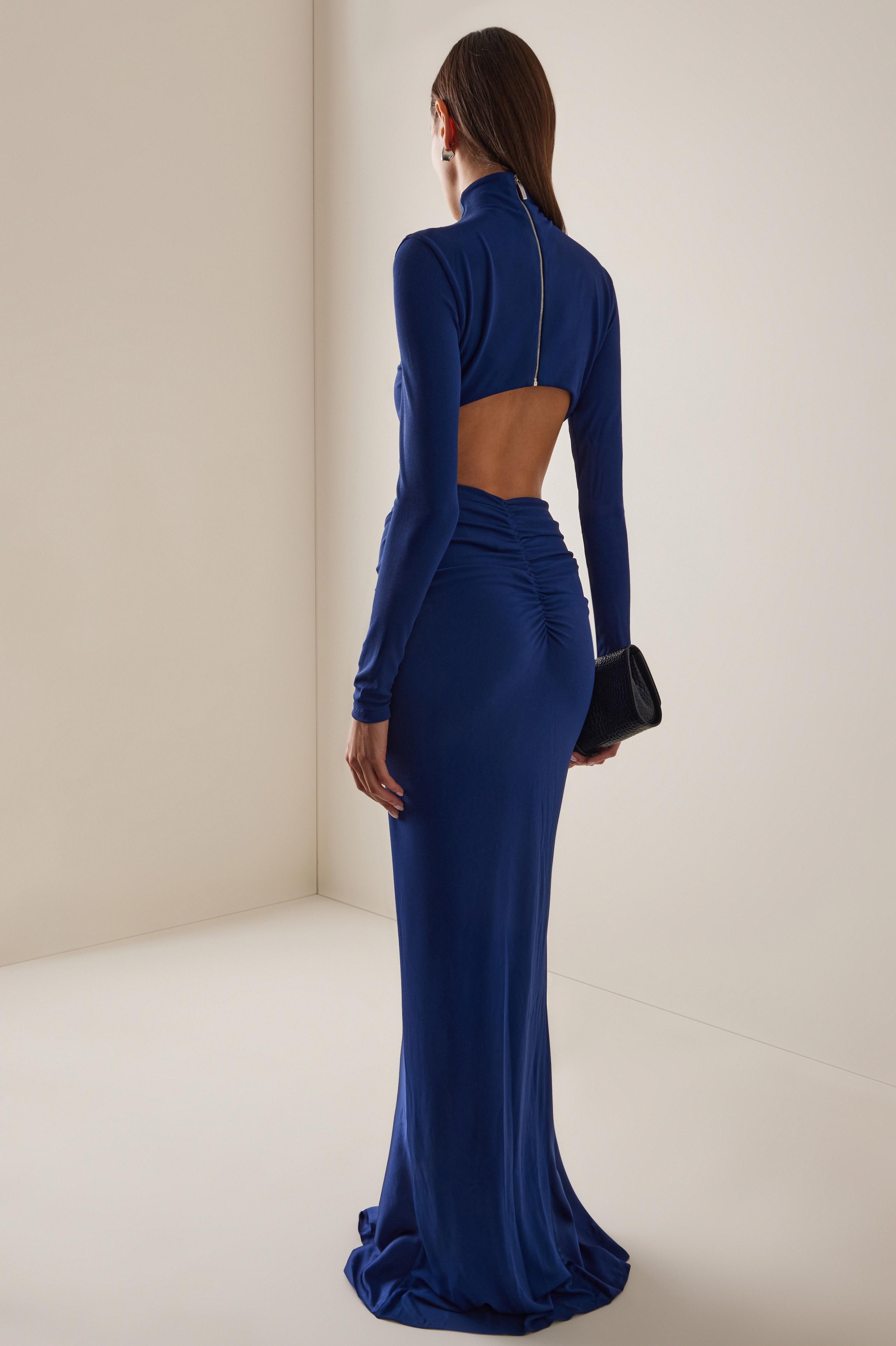 Metal Decorations Ruched High Neck Maxi Dress