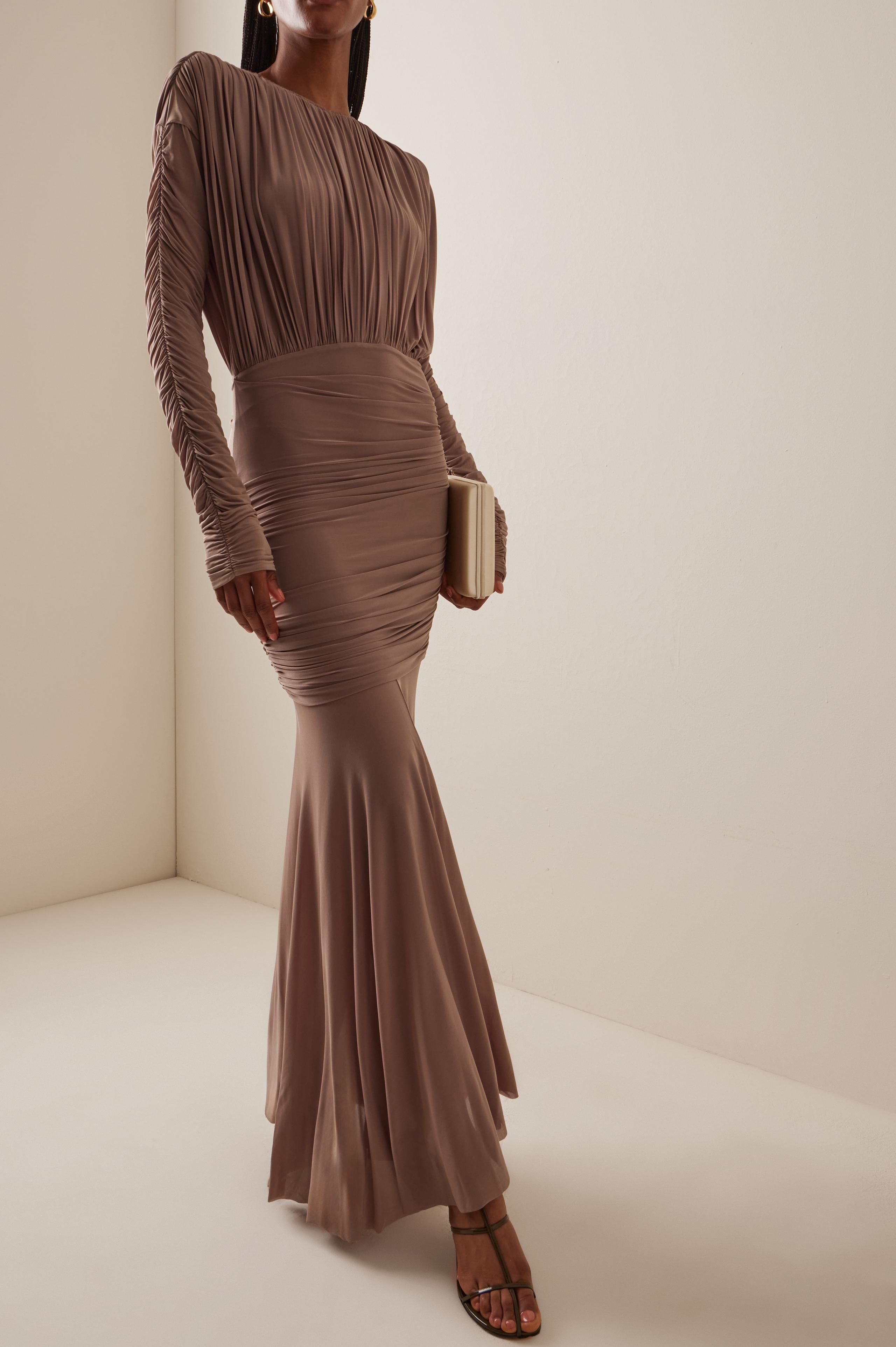 Mesh Ruched Long Sleeve Maxi Dress