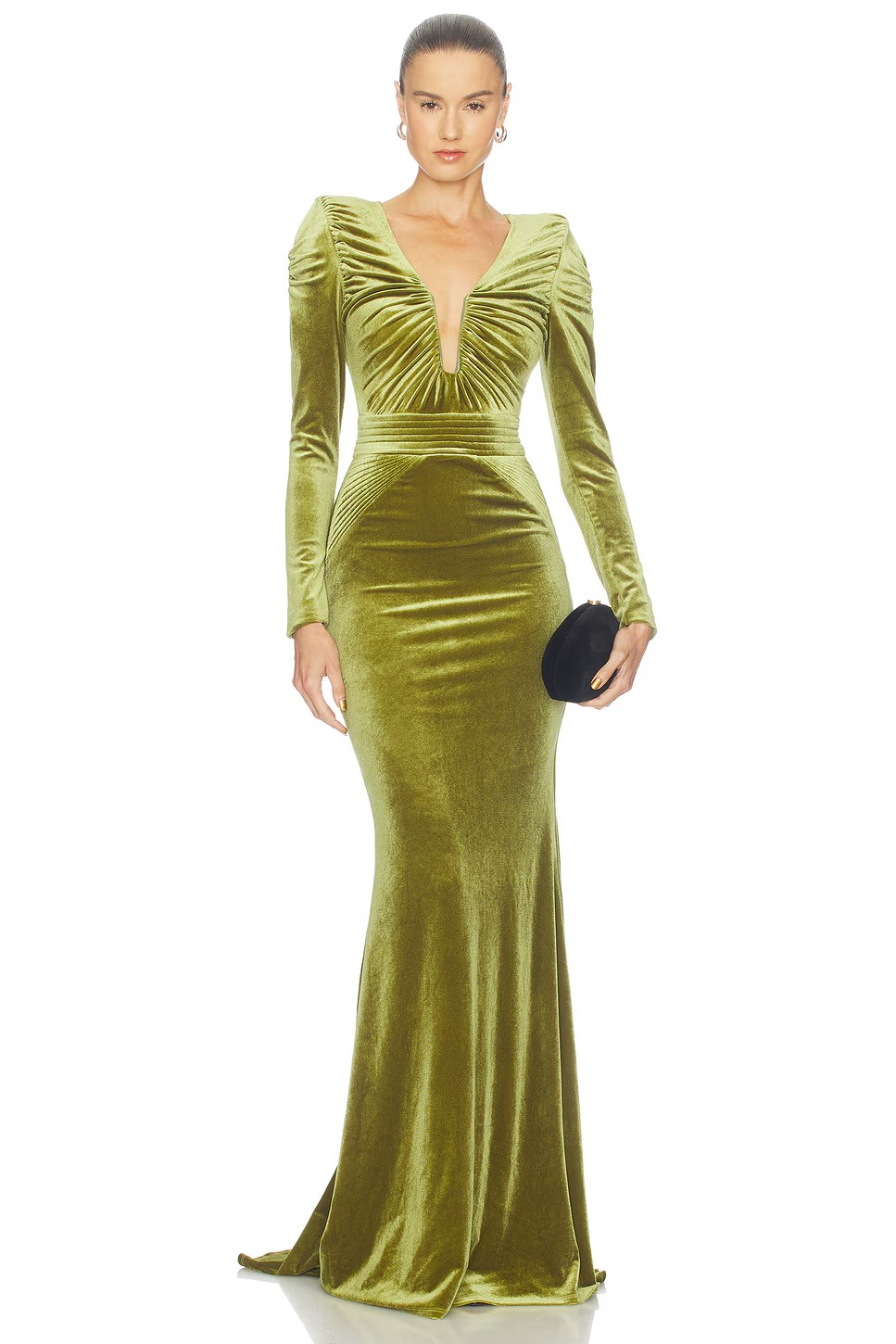 Velvet Ruched V-Neck Maxi Dress