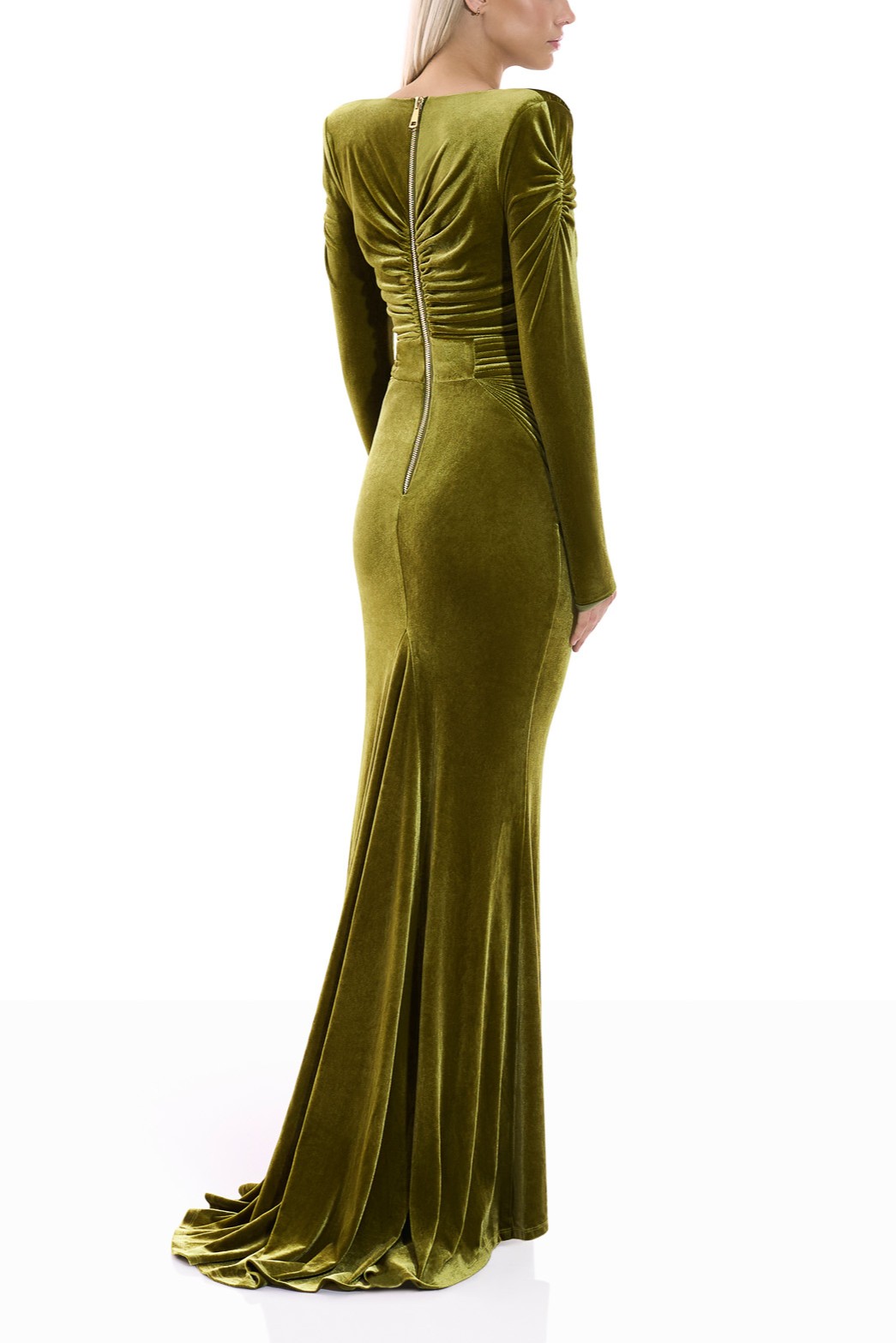 Velvet Ruched V-Neck Maxi Dress
