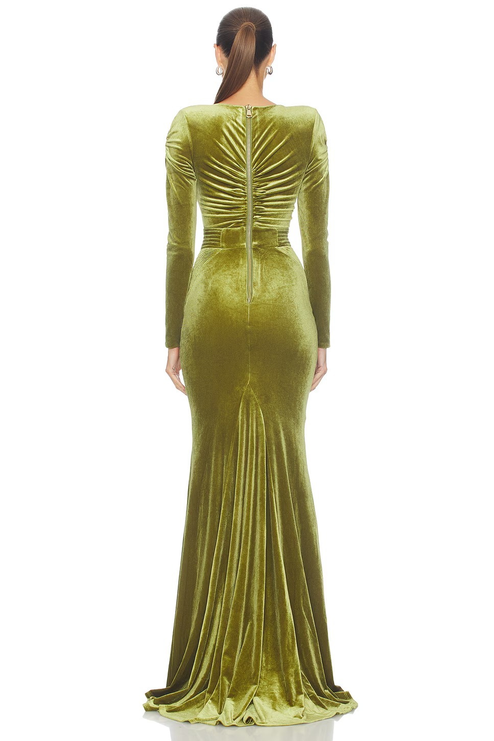 Velvet Ruched V-Neck Maxi Dress