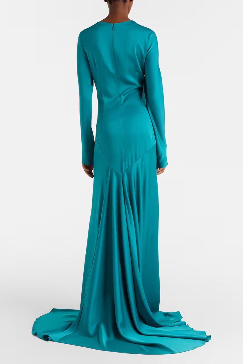Satin Gathering Long Sleeve Maxi Dress