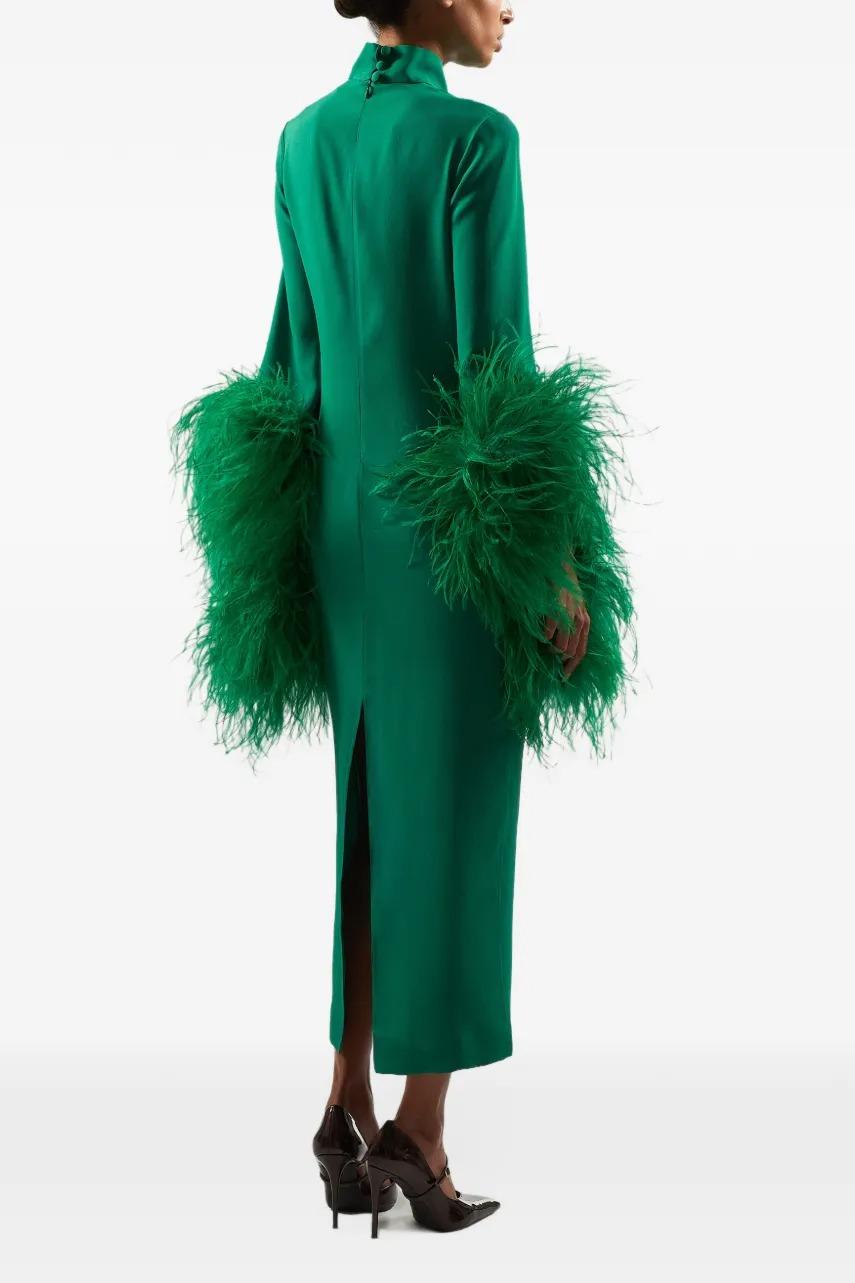 Feather High Neck Long Sleeve Midi Dress