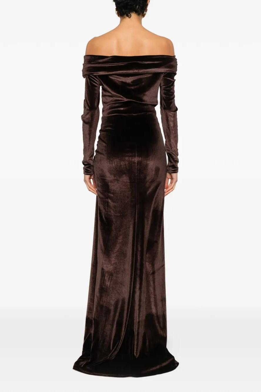 Off Shoulder Ruched Long Sleeve Maxi Dress