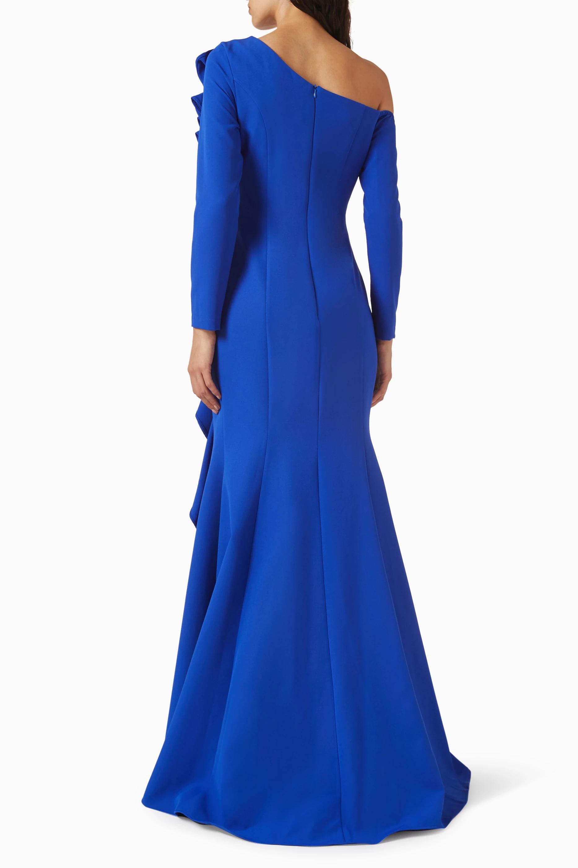 Asymmetrical One Shoulder 3D Floral Ruffle Maxi Dress