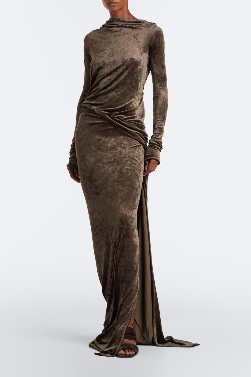Velvet Backless Gathering Maxi Dress