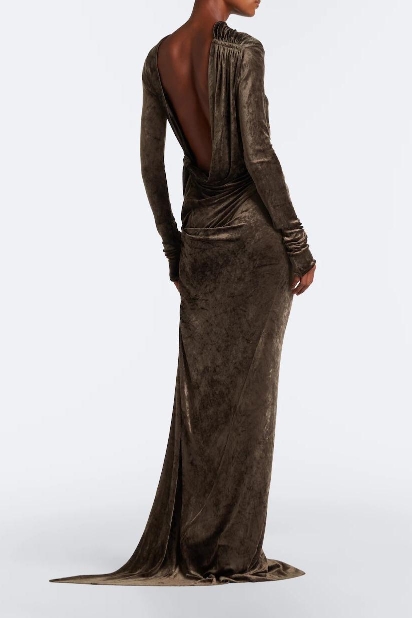Velvet Backless Gathering Maxi Dress