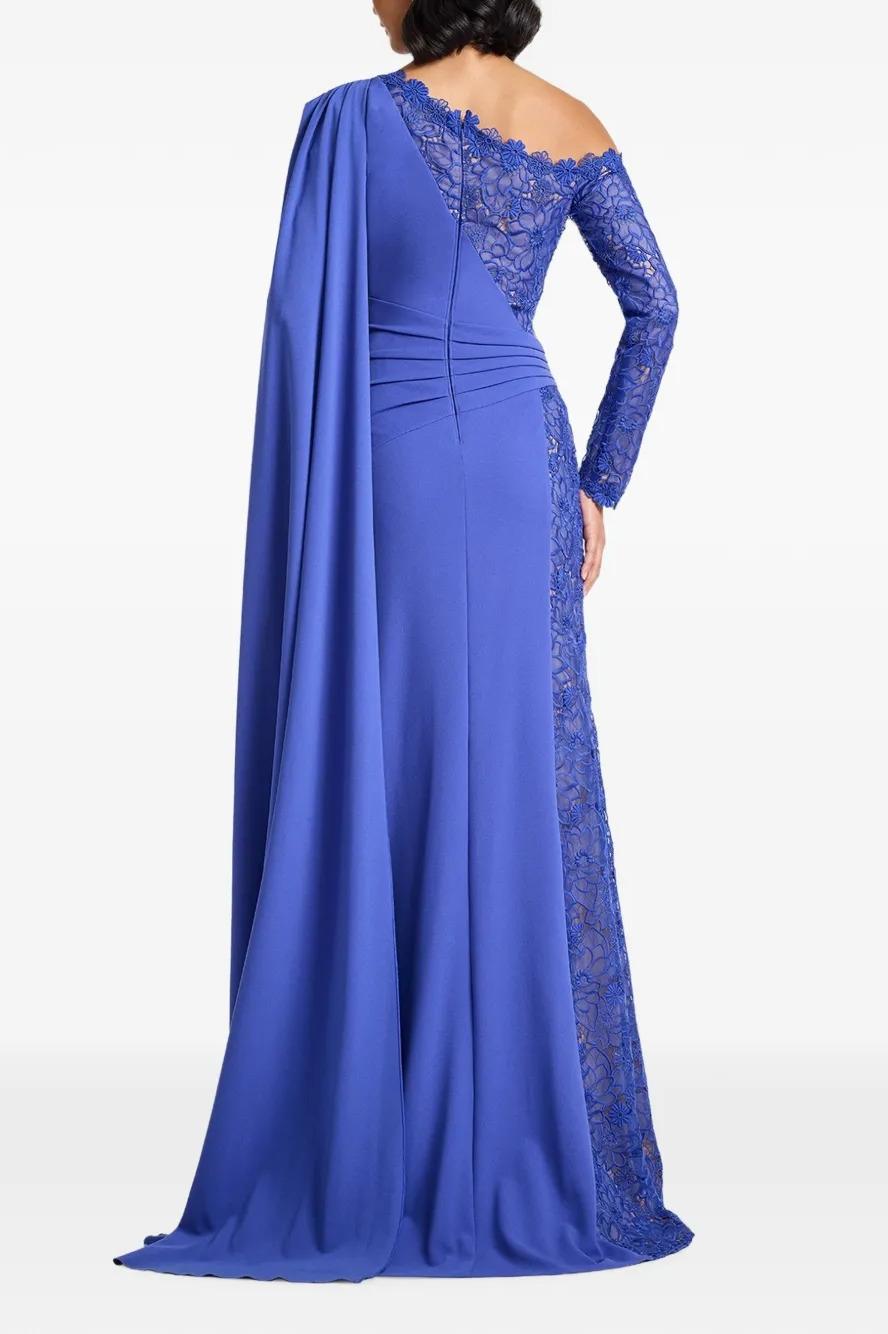 One Shoulder Pleated Cape Maxi Dress