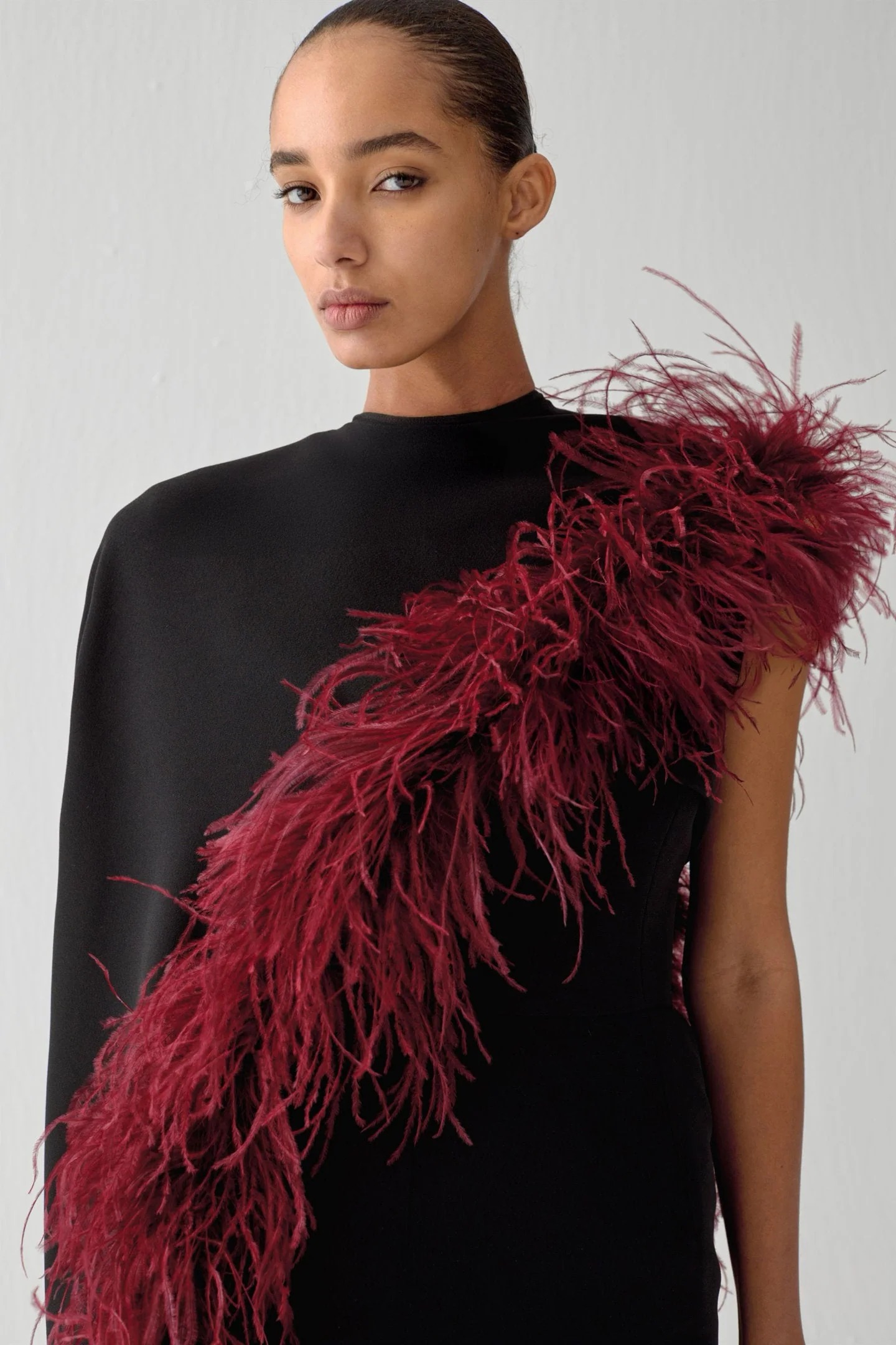 Feather Asymmetrical Sleeve Midi Dress