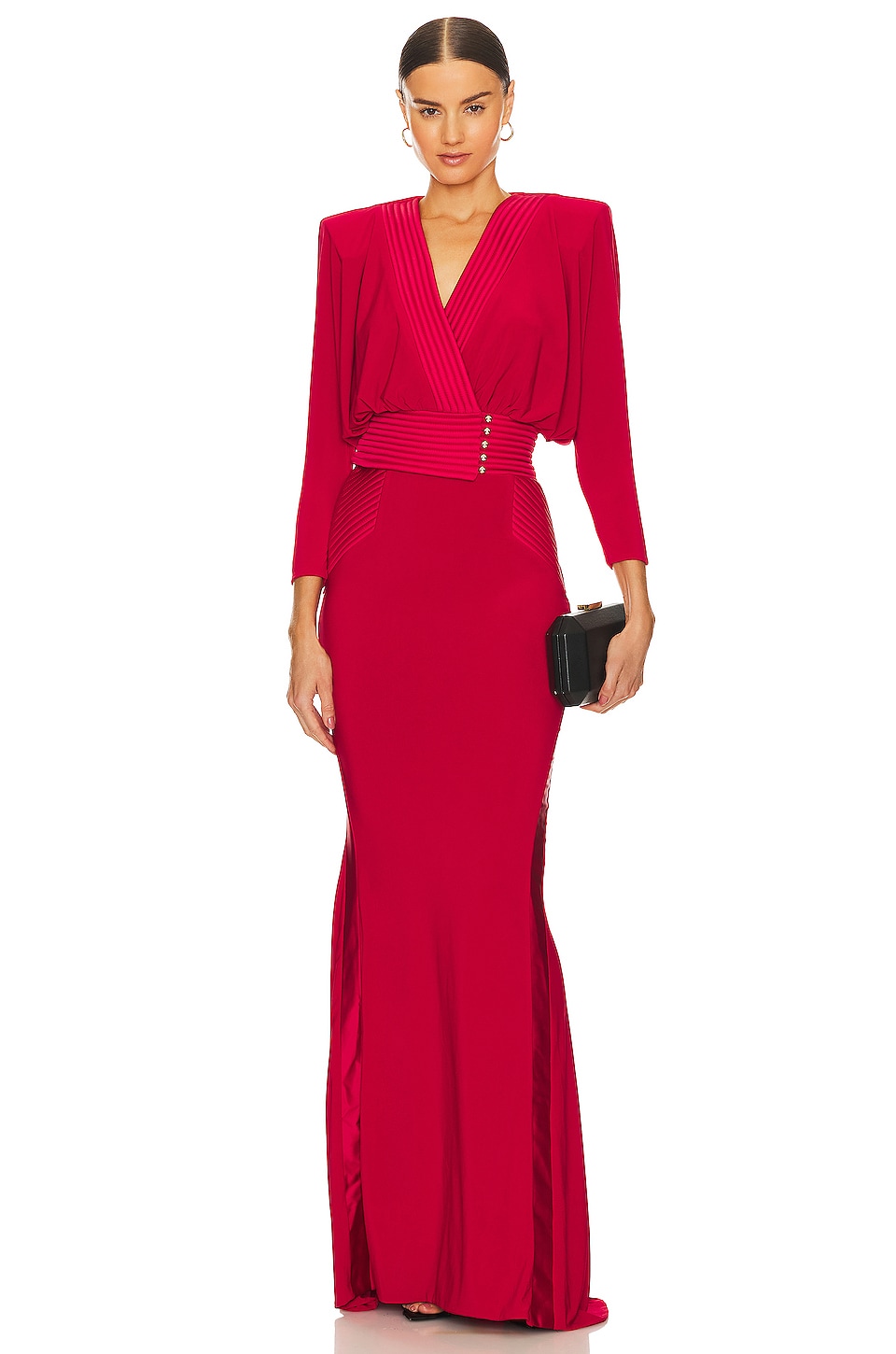 V-Neck Gathering Maxi Dress With Belt