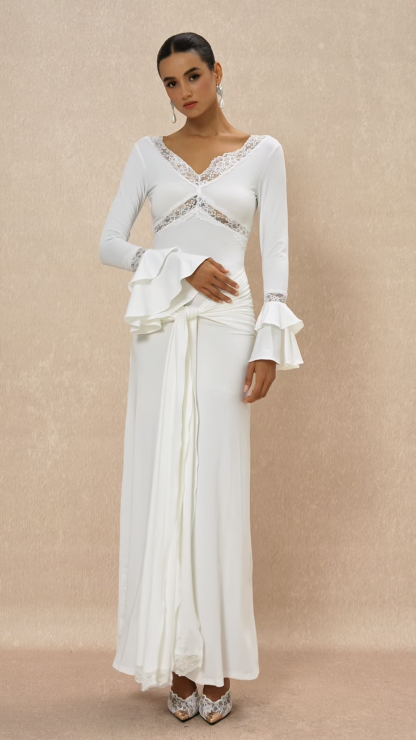 Lace Splicing Jersey Frill Maxi Dress