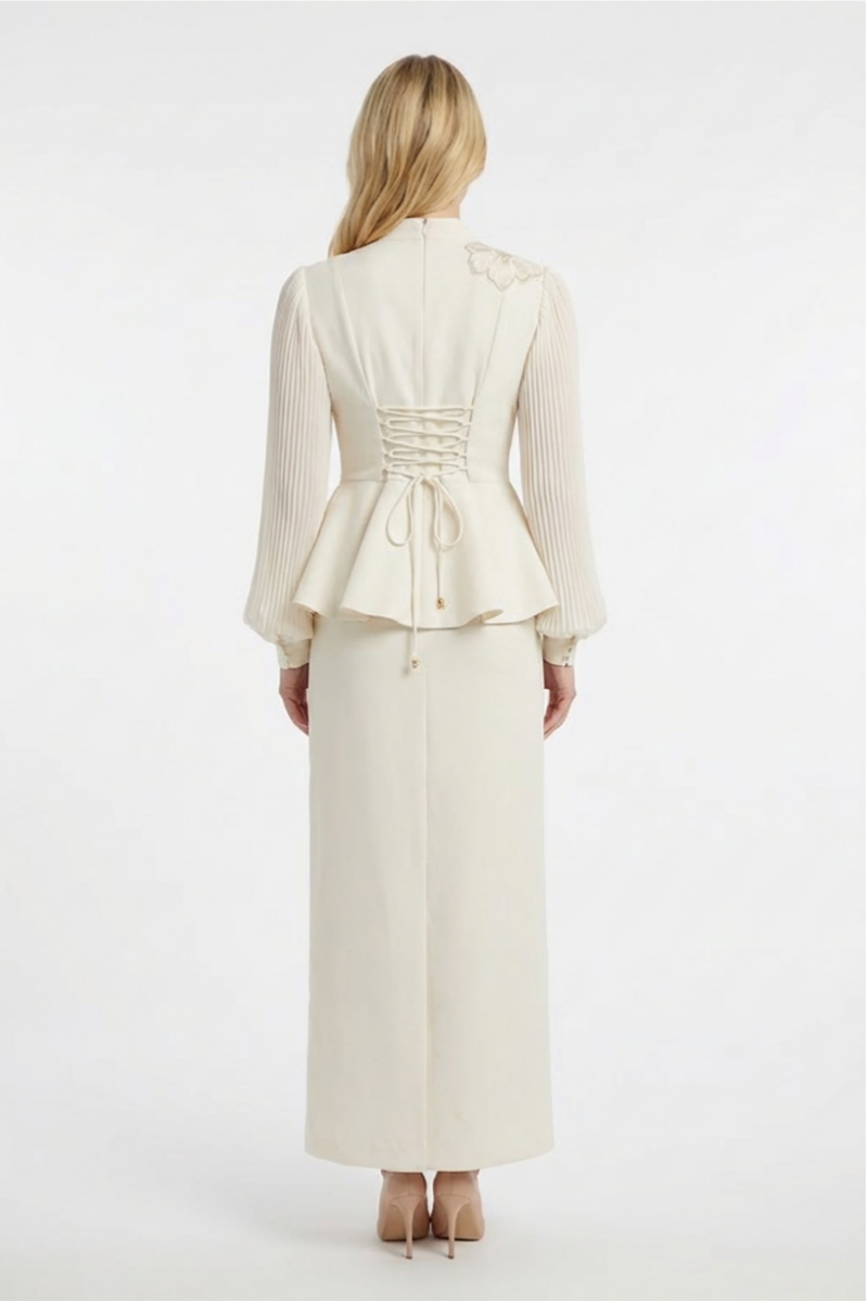 Embroidered Single Breasted Top & Midi Skirt Set