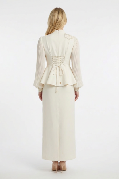 Embroidered Single Breasted Top & Midi Skirt Set