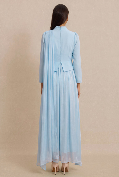 Rhinestone Rivets Pearl Stand Collar Maxi Dress