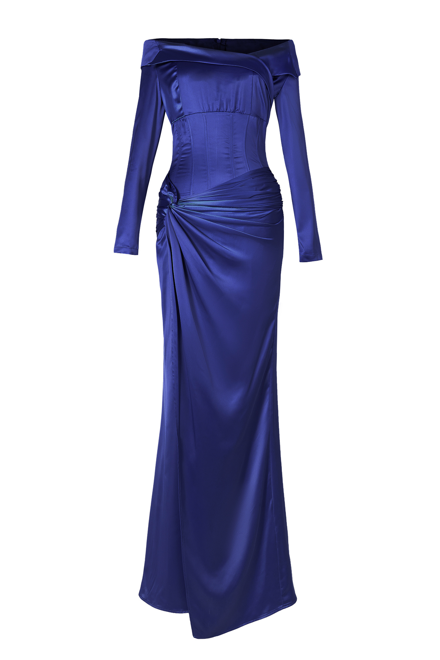 Satin Knotted Off Shoulder Maxi Dress