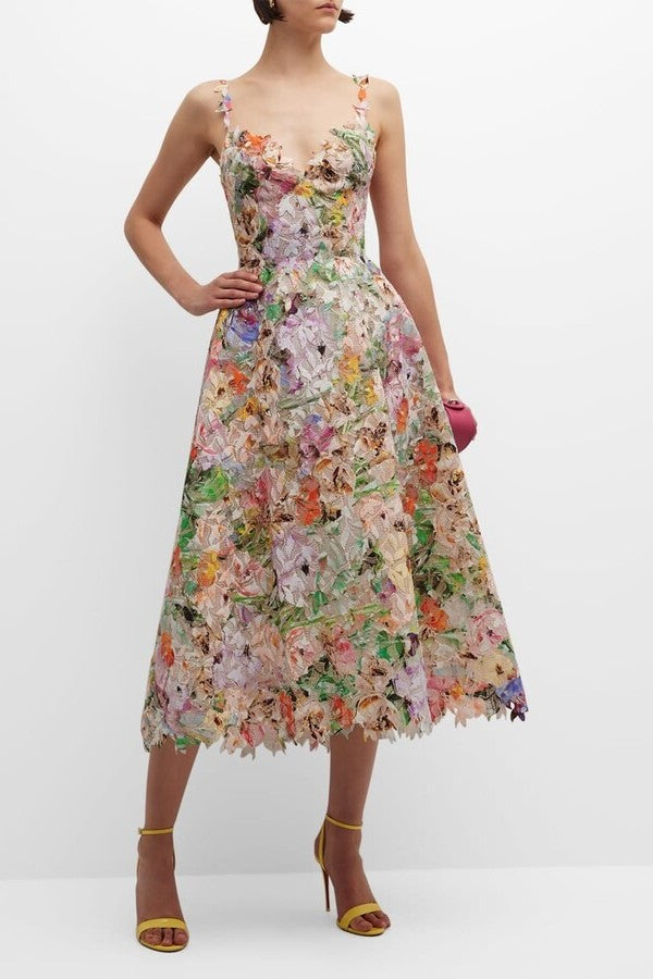 Floral Embroidered Lace Midi Dress