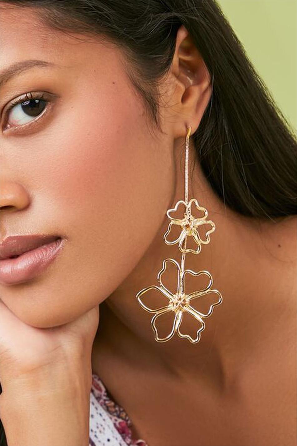 Floral Metal Long Earrings