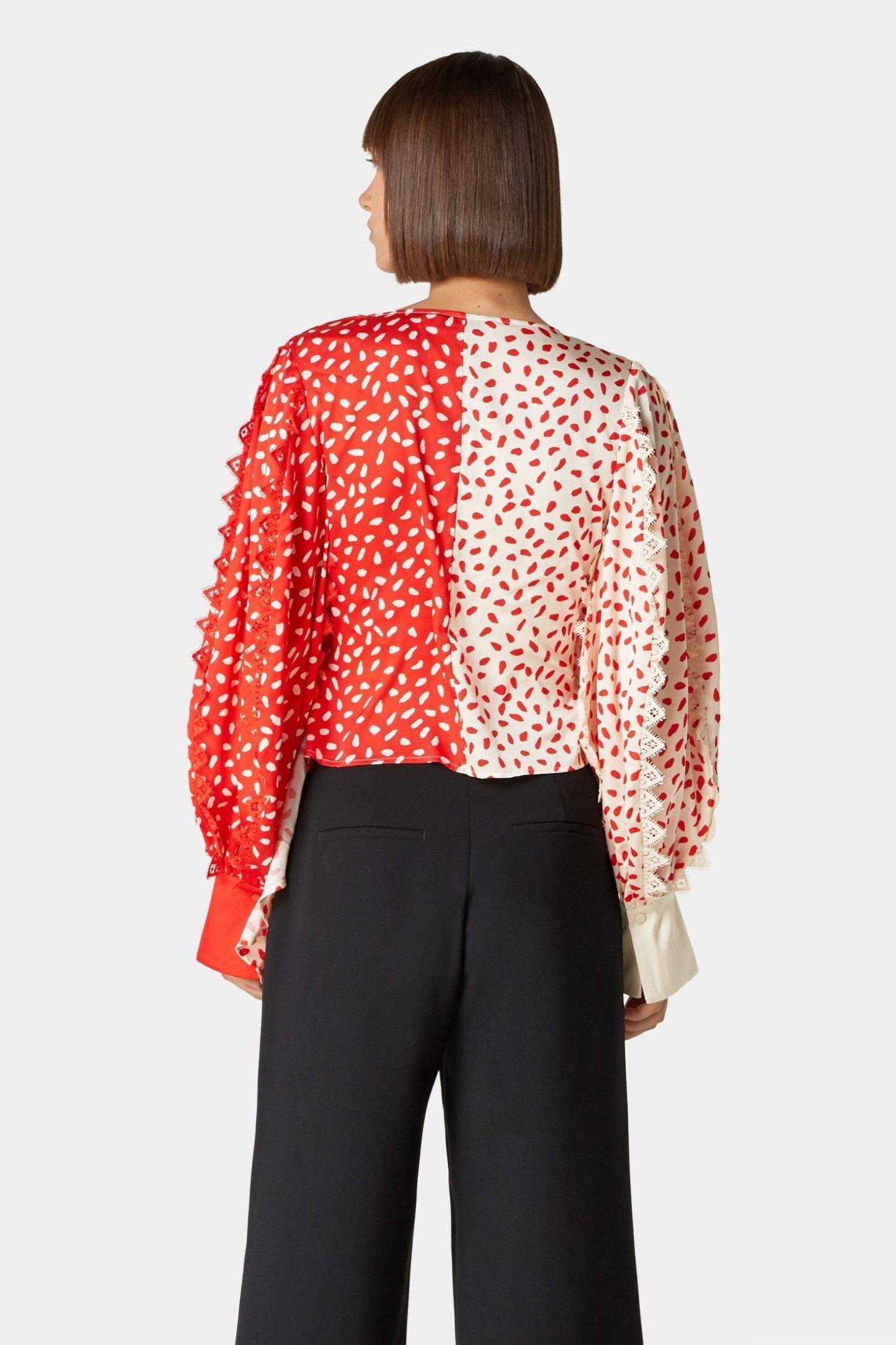 Polka Dot Lantern Sleeve Wrap Blouse