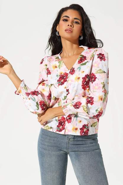 Floral Long Sleeve V-Neck Top