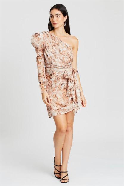 Floral One-Shoulder Lace Up Mini Dress
