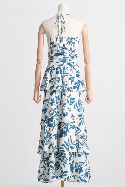 V-Neck Cami Printed Ruffle Hem Maxi Dress