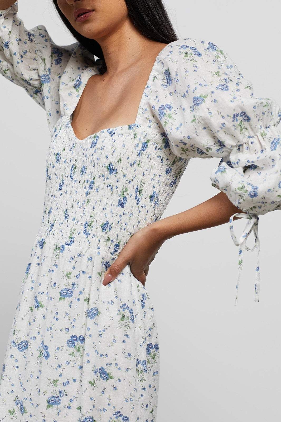 Floral Square Collar Midi Dress