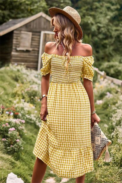 Plaid One-shoulder Midi Dress