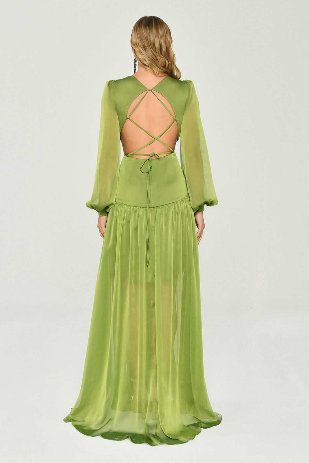 Bell sleeve Print Maxi V neck Split Bandage High waist Maxi Dresses