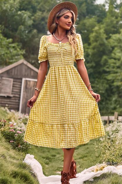 Plaid One-shoulder Midi Dress