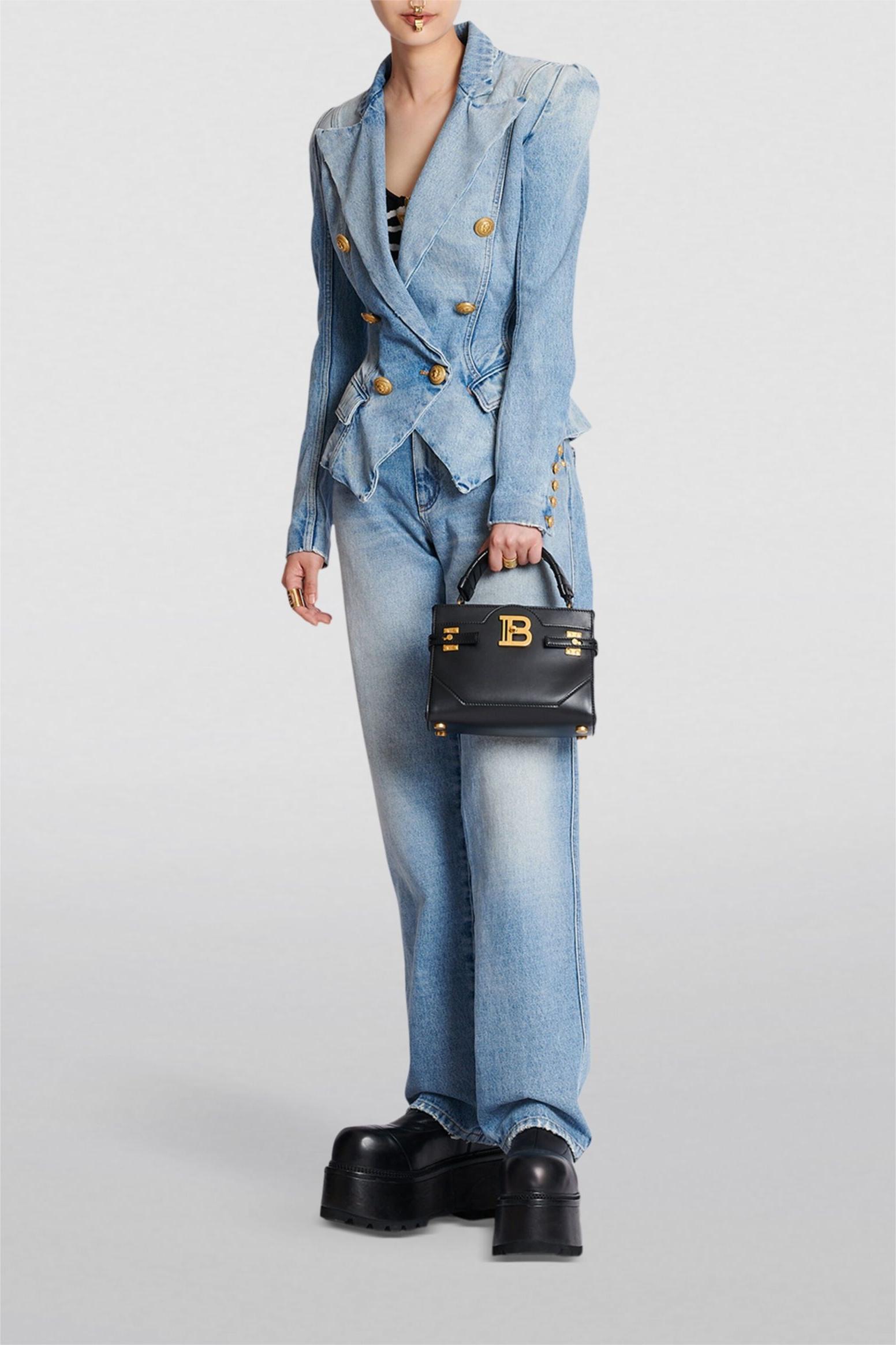 Double-Breasted Denim Slim Blazer