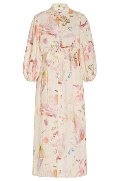 Abstract Print Shirt Collar Button Midi Dress