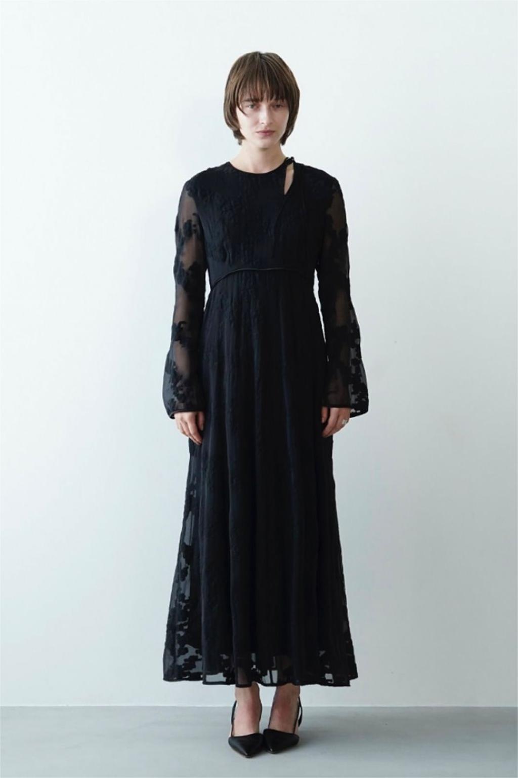 Horn Sleeve Irregular Collar Hollow Midi Dress