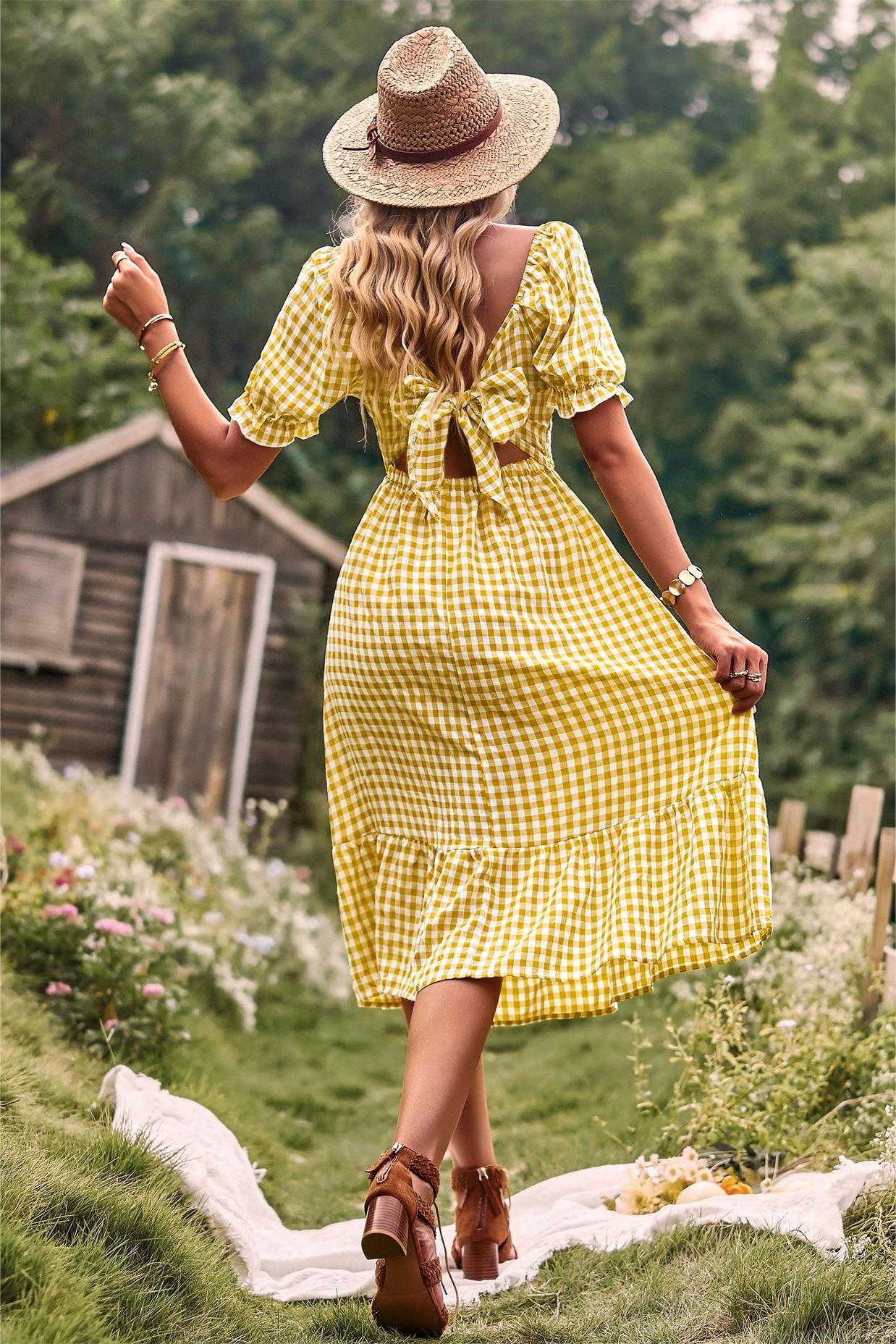 Plaid One-shoulder Midi Dress