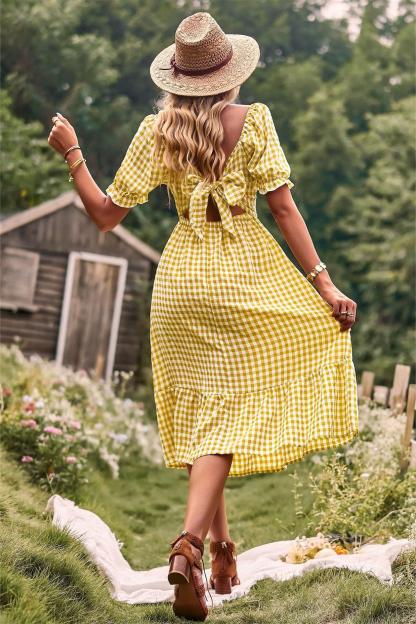 Plaid One-shoulder Midi Dress