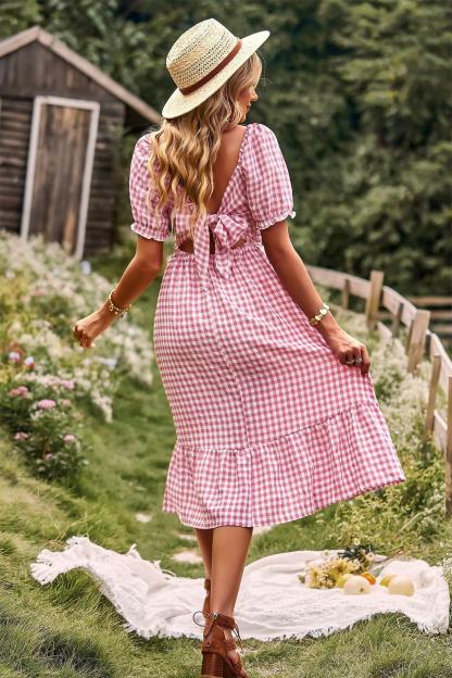Plaid One-shoulder Midi Dress