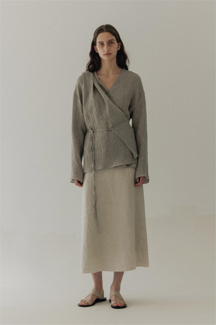 Vintage Wrapover A-Button Cardigan Linen Shirt Grey