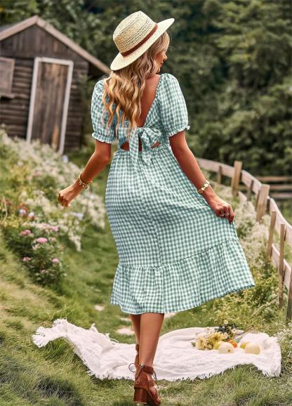 Plaid One-shoulder Midi Dress