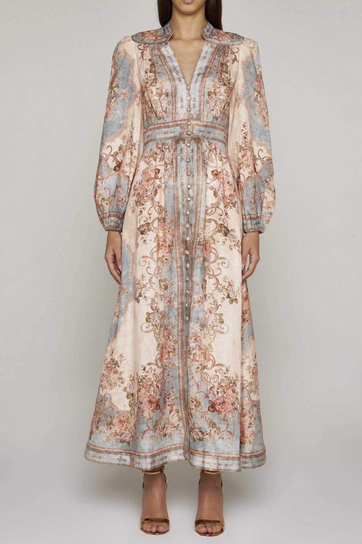 Floral Button Long Sleeve Midi Dress