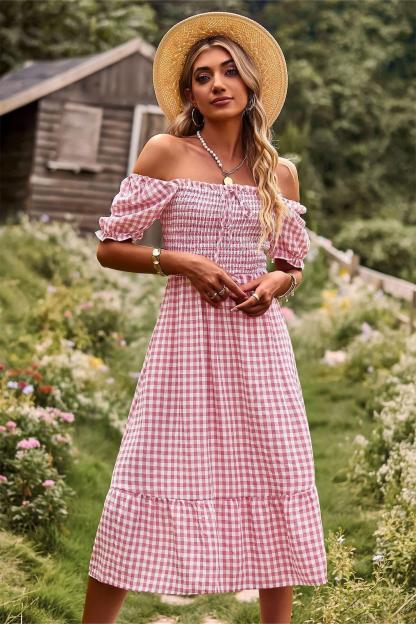 Plaid One-shoulder Midi Dress