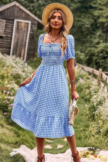 Plaid One-shoulder Midi Dress