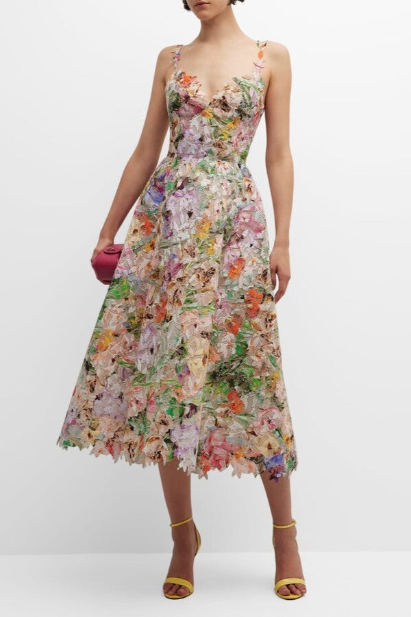 Floral Embroidered Lace Midi Dress