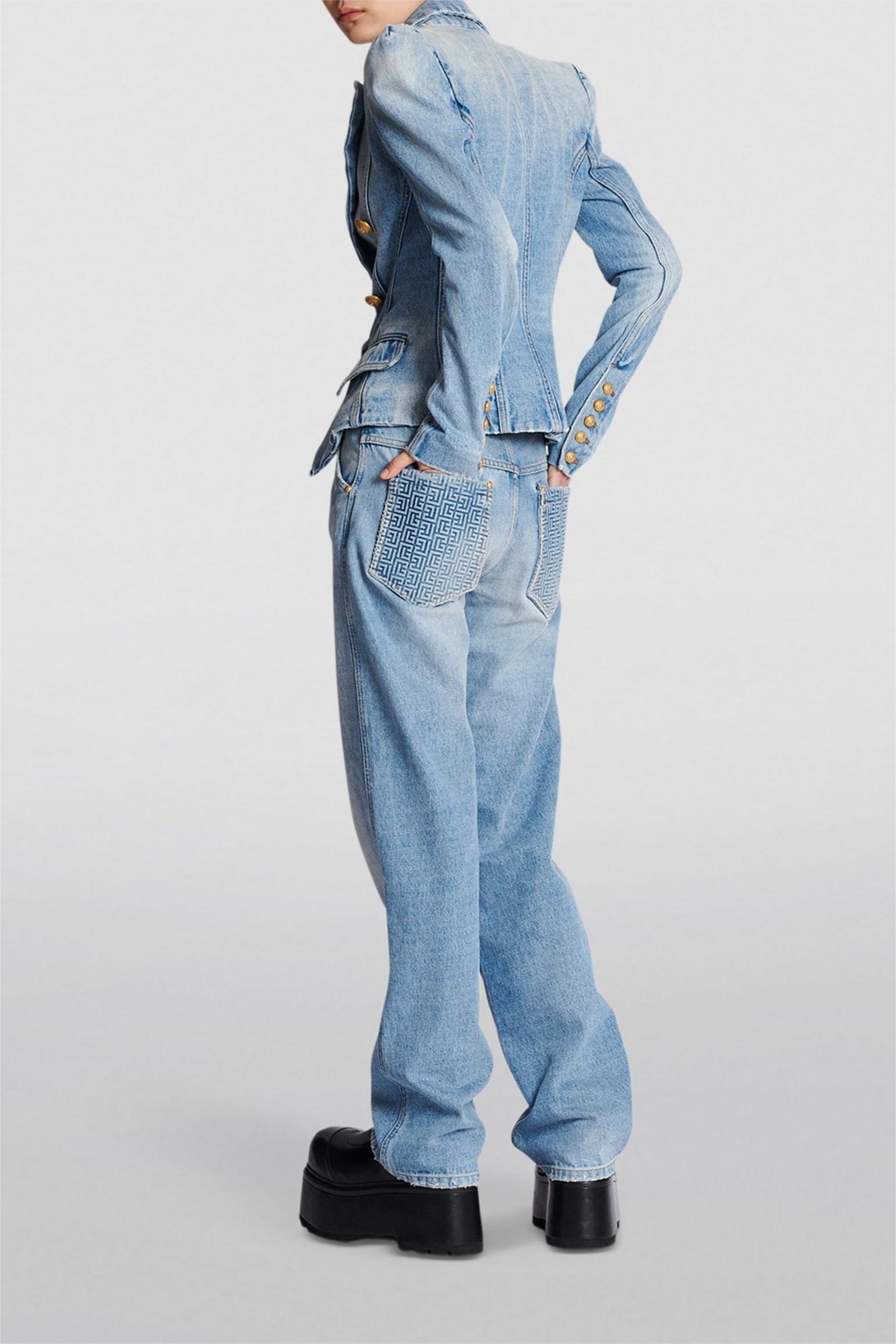 Double-Breasted Denim Slim Blazer