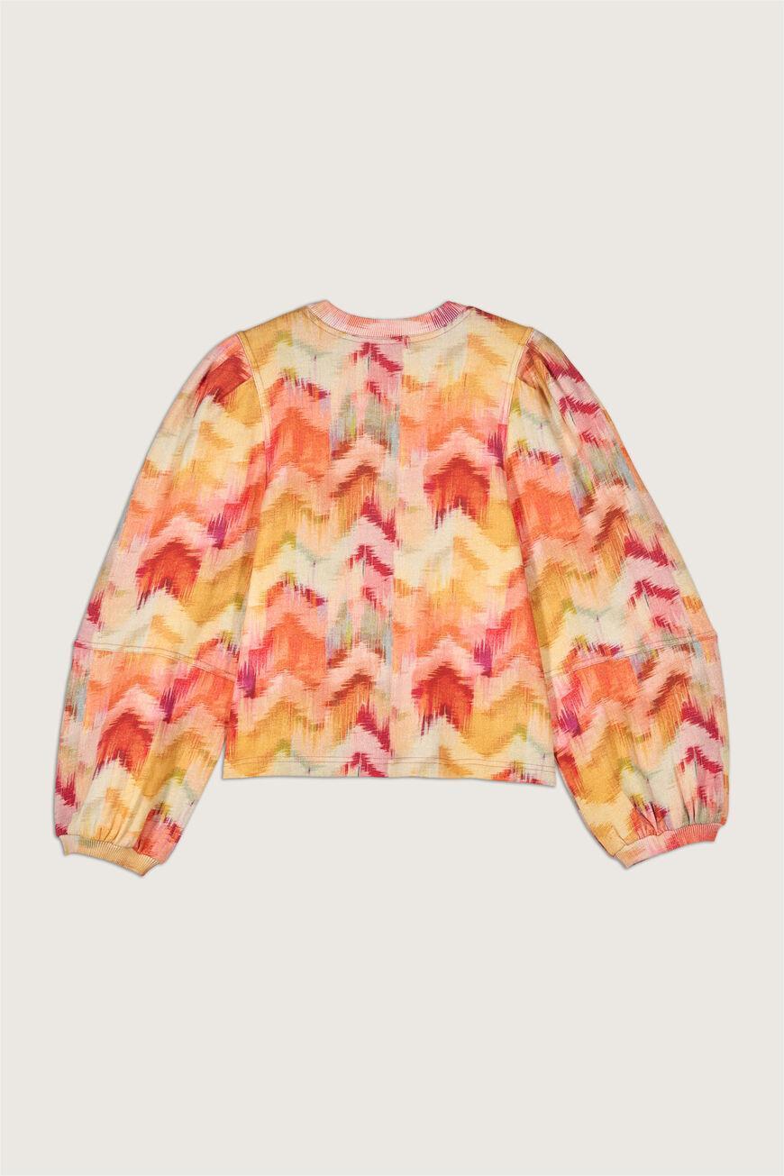 Iridescent Lantern Sleeve Crew Collar Long Sleeves Stripe
