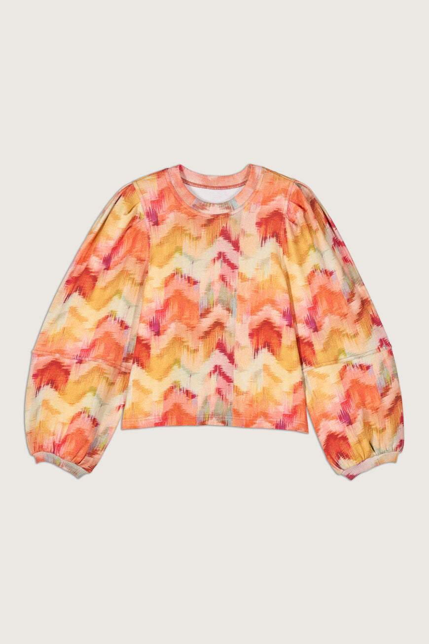 Iridescent Lantern Sleeve Crew Collar Long Sleeves Stripe