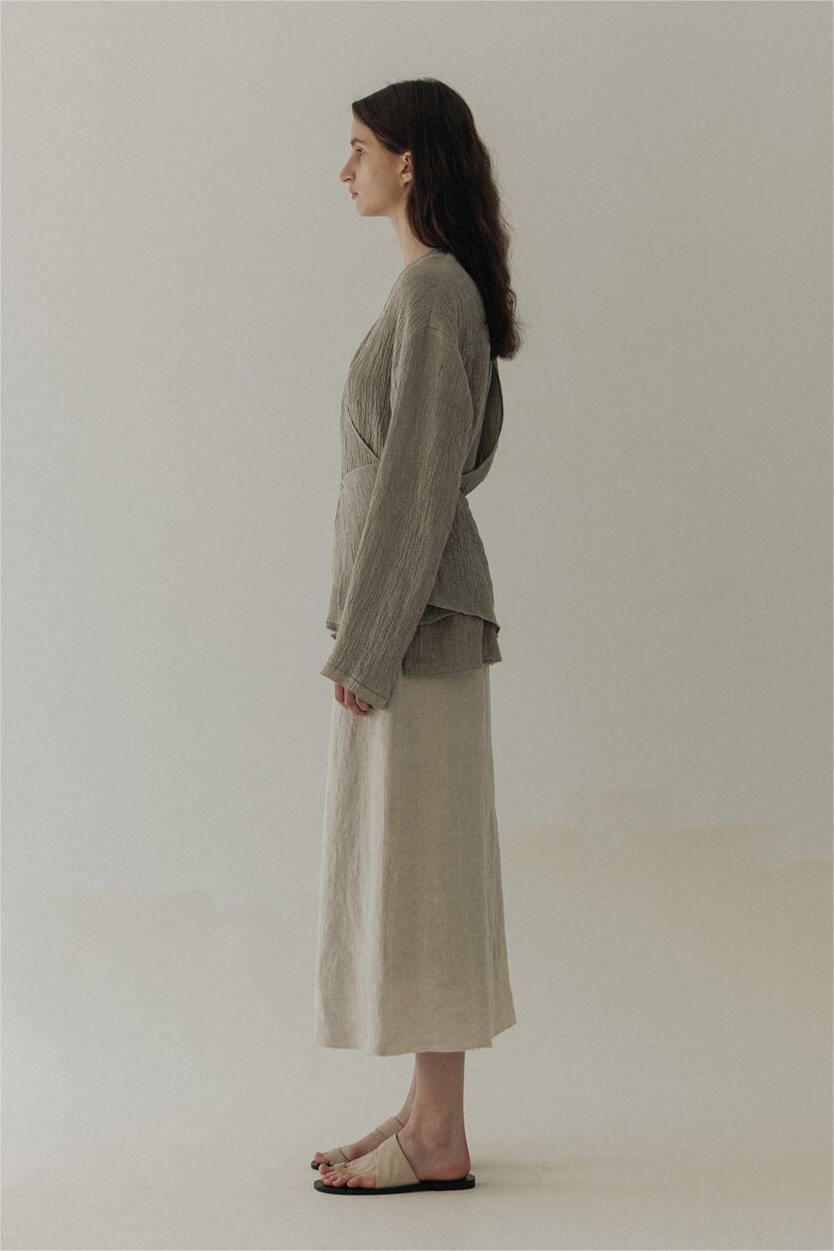 Vintage Wrapover A-Button Cardigan Linen Shirt Grey